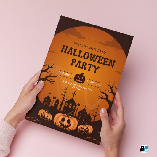 Oranje & Zwart Simpel Halloween Feestje Kaart