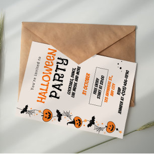 Oranje Zwart Speelse Halloween Feest Uitnodiging