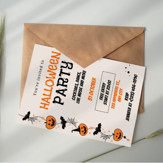 Oranje Zwart Speelse Halloween Feest Uitnodiging