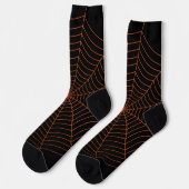 Oranje zwart spinweb Halloween patroon Sokken (Links)