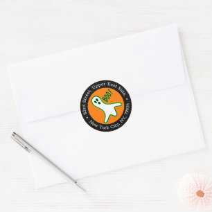 Oranje zwart splek Ghost Halloween Return Address Ronde Sticker