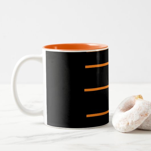Oranje zwart tweekleurige koffiemok (Met donut)