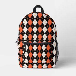 Oranje Zwart Wit Argyle Diamant Ontwerp  Bedrukte Rugzak