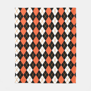 Oranje Zwart Wit Argyle Diamant Ontwerp Fleece Deken