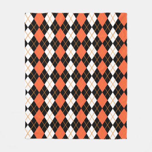 Oranje Zwart Wit Argyle Diamant Ontwerp  Fleece Deken (Voorkant)