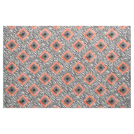 Oranje zwart wit diamantpatroon stof (Yard (91,4 cm))