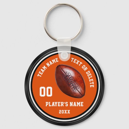 Oranje, zwart, wit, gepersonaliseerd Football cade Sleutelhanger (Voorkant)