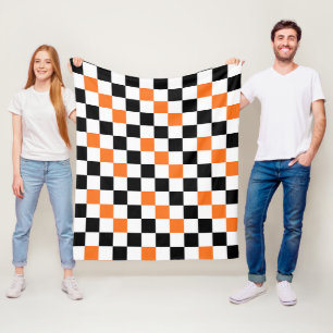 Oranje Zwart Wit Geruit Patroon Ontwerp Fleece Deken