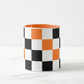 Oranje Zwart Wit Geruit Patroon Ontwerp Mok (Midden)