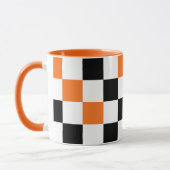 Oranje Zwart Wit Geruit Patroon Ontwerp Mok (Links)