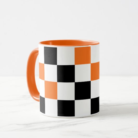 Oranje Zwart Wit Geruit Patroon Ontwerp Mok (Voorkant links)