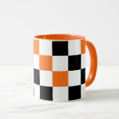 Oranje Zwart Wit Geruit Patroon Ontwerp Mok (Voorkant rechts)