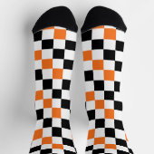 Oranje Zwart Wit Geruit Patroon Ontwerp  Sokken (Top)