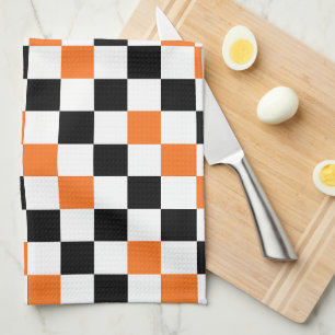 Oranje Zwart Wit Geruit Patroon Ontwerp Theedoek