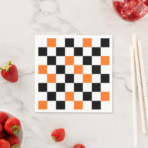 Oranje Zwart Wit Geruit Patroonontwerp Servet
