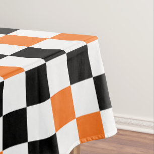 Oranje Zwart Wit Geruit Patroonontwerp  Tafelkleed