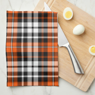 Oranje Zwart Wit Geruite Tartan Patroon Ontwerp Theedoek