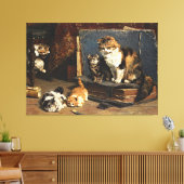 Oranje zwart-wit kat met Kittens Canvas Afdruk (Insitu (Woonkamer))