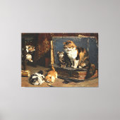 Oranje zwart-wit kat met Kittens Canvas Afdruk (Voorkant)