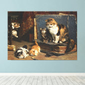 Oranje zwart-wit kat met Kittens Canvas Afdruk (Insitu (Houten vloer))