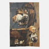  Oranje zwart-wit kat met Kittens Theedoek (Verticaal)