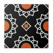 Oranje zwart wit ornamentaal geometrisch patroon tegeltje (Voorkant)