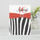 Oranje, zwart, wit Zebra, 16e verjaardag Uitnodigi Kaart (Staand voorkant)