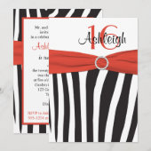 Oranje, zwart, wit Zebra, 16e verjaardag Uitnodigi Kaart (Voorkant / Achterkant)
