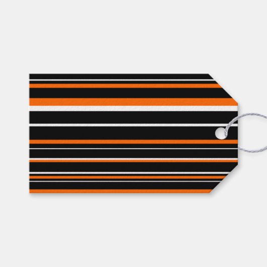 Oranje, Zwart, Witte Barcode Streep Cadeaulabel (Voorkant (Horizontaal))