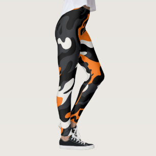 Oranje Zwart Witte Spookachtige Camouflage Camo Pa Leggings