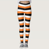 Oranje, zwart, witte strepen leggings (Voorkant)