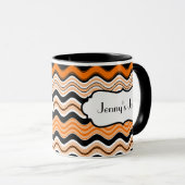Oranje, zwart, witte strepen, speciaal gepersonali mok (Voorkant rechts)