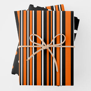 Oranje, Zwart & Witte Trendy Strepen & Stippen Inpakpapier Vel