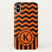 Oranje zwart Zig Zag Monogram Case-Mate iPhone Case (Achterkant)
