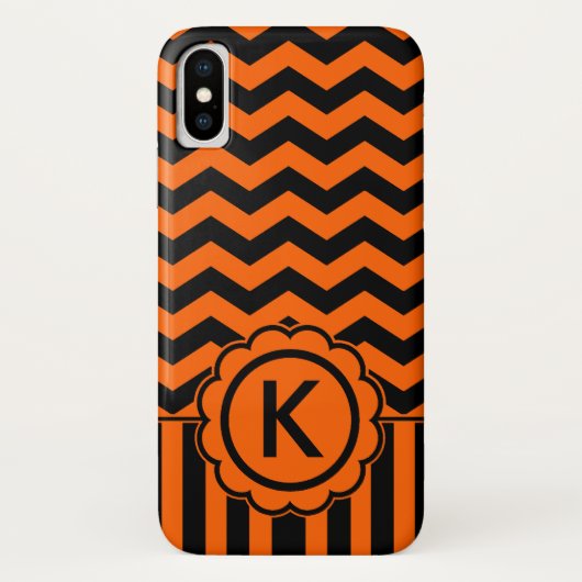 Oranje zwart Zig Zag Monogram Case-Mate iPhone Case (Achterkant)