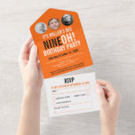 Oranje zwarte 90ste Verjaardagsfeest aangepaste fo All In One Uitnodiging<br><div class="desc">Vet eenvoudig grafisch helder sinaasappel, zwart-wit fotosjabloon alles-in-één 90e verjaardagsuitnodigingen. Personaliseer deze afneembare mijlpaal 90e verjaardag uitnodiging met uw eigen verjaardagsfeest event details, en tot drie verschillende foto's van uw verjaardag jongen. Invite wordt geleverd met een eenvoudige RSVP afneembare antwoordkaart waar u ook een nummer kunt aanvragen om op te...</div>