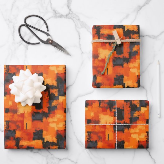Oranje & Zwarte Abstracte Inpakpapier Vel (Voorkant)