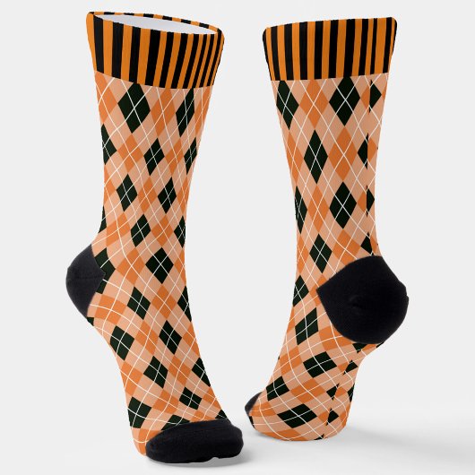 Oranje & zwarte Argyle met Stripes Crew Sokken