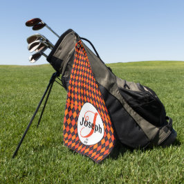Oranje Zwarte Argyle Monogram Golfer Favoriet Golfhanddoek