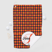 Oranje Zwarte Argyle Monogram Golfers Favoriet Golfhanddoek (Insitu)