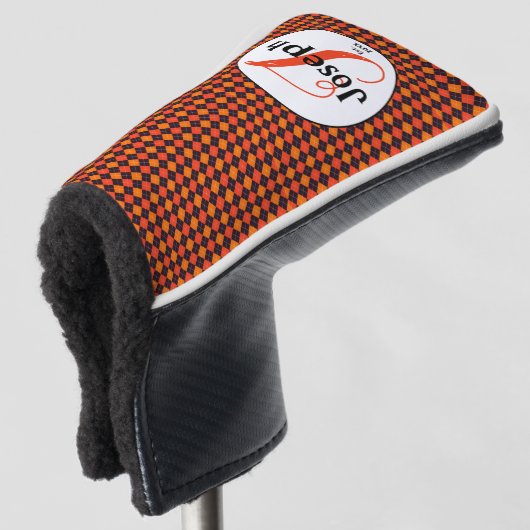 Oranje Zwarte Argyle Monogram Golfers Favoriet Golfheadcover (3/4 voorkant)