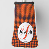 Oranje Zwarte Argyle Monogram Golfers Favoriet Golfheadcover (Draai 90)