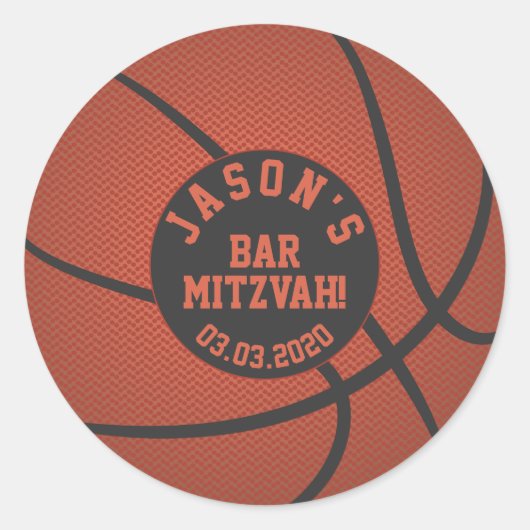 Oranje Zwarte Basketbal Bar Mitzvah Ronde Sticker (Voorkant)