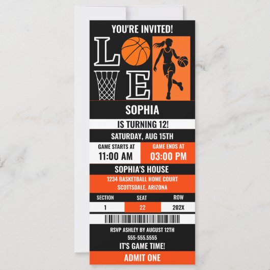 Oranje Zwarte Basketbal Meisje Verjaardagskaart Kaart (Voorkant)