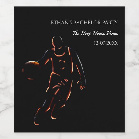 Oranje zwarte basketbal verjaardagsfeestje kampioe wijn etiket (Enkel label)