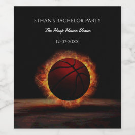 Oranje zwarte basketbal verjaardagsfeestje kampioe wijn etiket