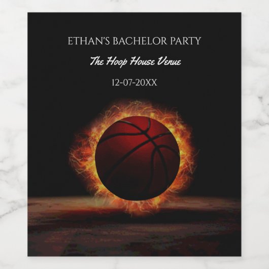 Oranje zwarte basketbal verjaardagsfeestje kampioe wijn etiket (Enkel label)