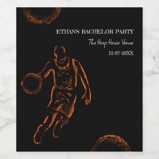 Oranje zwarte basketbal verjaardagsfeestje kampioe wijn etiket (Enkel label)