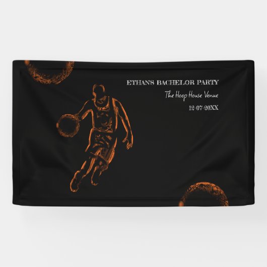 Oranje zwarte basketbal weekend partij kampioen spandoek (Horizontaal)