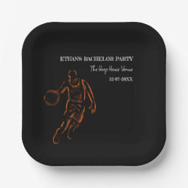 Oranje zwarte basketbalkampioen vrijgezellenfeest  papieren bordje